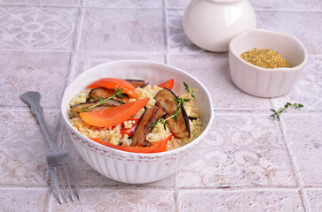 Wheat groats with slices of fried