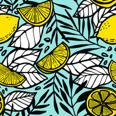 Pattern seamless hand drawn citrus lemon natural plant juice healthy drinks