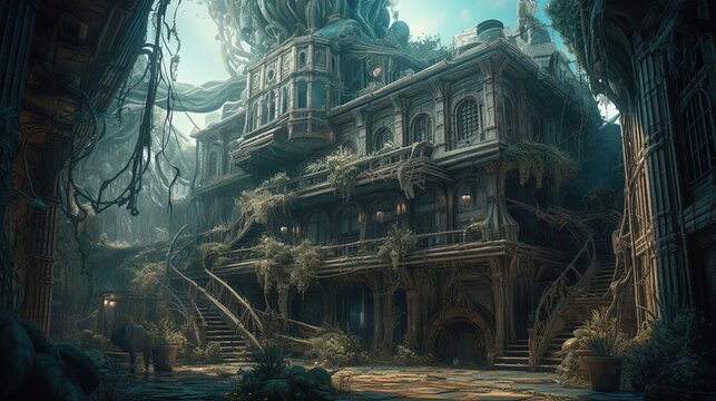 sanitarium of the doomed monsters, digital art illustration, Generative AI