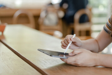 Journalist using digital tablet, Device and gadget..