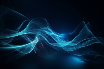 Blue abstract background with glowing lines and motion blur traces. Represents movement and innovation. Generative AI
