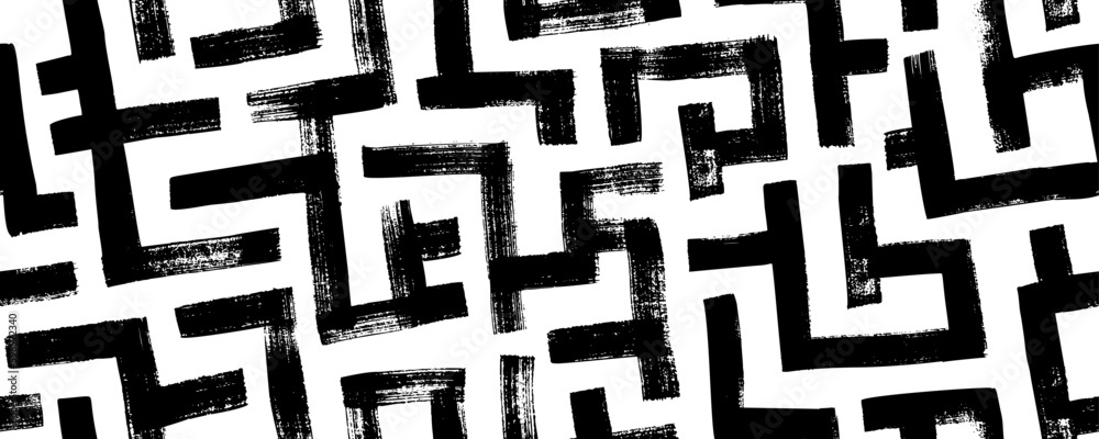 Aufkleber geometric maze seamless pattern. brush drawn black scribbles. abstract maze geometric vector backgro