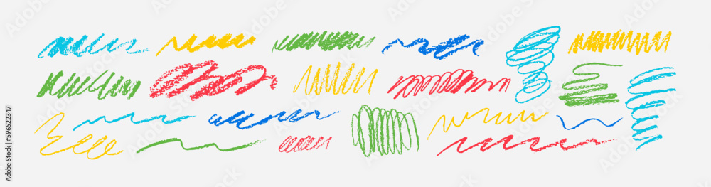 Poster scribble charcoal strokes vector set. charcoal pencil curly lines and squiggles, swirls and spirals.