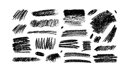 Hand drawn charcoal bold smears, crosshatch. Collection black childish drawing, pencil bold lines and shapes, charcoal smears. Vector grunge style drawing. Scrawls and scratches texture.