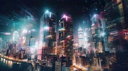 Obraz na płótnie Canvas City skyline at night double exposure