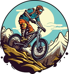 illustration man riding a bike for t shirt design