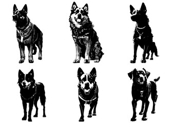 Dog  sketch drawing  vector illustration black and white background