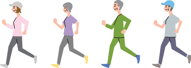 健康のためランニング（運動）をするシニアのイラスト