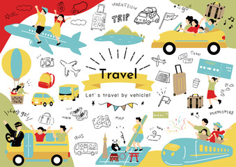 Fototapeta premium 乗り物で旅行を楽しむ人達