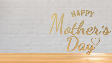 The happy mother's day gold color on white brick for holiday concept 3d rendering