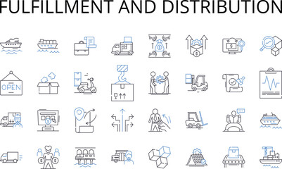 Fulfillment and Distribution line icons collection. Accomplishment, Delivery, Dispatch, Execution, Provision, Gratification, Dispensation vector and linear illustration. Generative AI