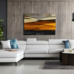 A modern living room with a sleek sectional sofa and abstract artwork1, Generative AI