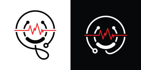 stethoscope and smile icon medical logo vector illustration