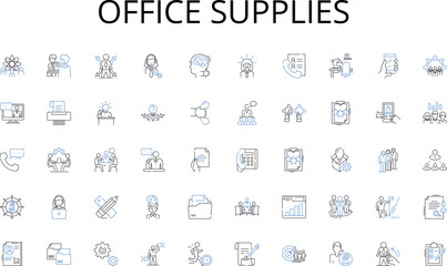 Office supplies line icons collection. Tourism, Accommodation, Service, Guest, Dining, Hospitality, Resort vector and linear illustration. Traveller,Entertainment,Leisure outline signs Generative AI - obrazy, fototapety, plakaty