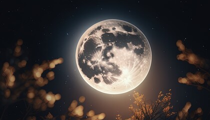 Naklejka na ściany i meble full moon shining, digital art illustration, Generative AI