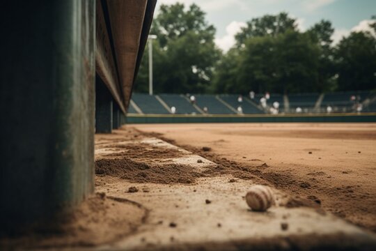 View of third base foul line to foul pole on baseball field. Generative AI