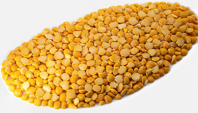 Versatile and Protein-Rich Yellow Split Pigeon Peas on White Background, Health Benefits of Yellow Split Pigeon Peas on White Background, Tender and Flavorful Yellow Split Pigeon Peas with copy space 
