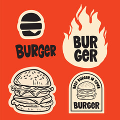 Set of logo, labels and stamp for hamburger, burger. Simple and minimal design.