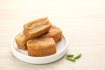 Tahu Bakso, made from tofu filled with meatball dough, served with chili. Indonesian traditional food 
