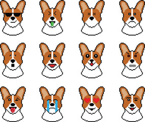 Obraz premium The Dog Pixel Emoji emoticon collection