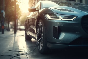 Obraz na płótnie Canvas Charging eco-friendly electric car. Generative AI