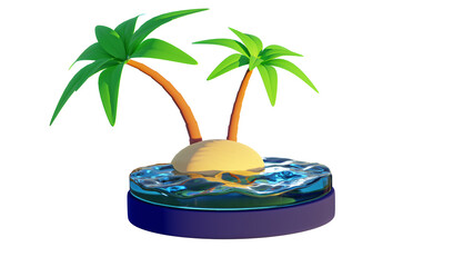 Little island in blue sea and the beach with palm tree 3D rendering