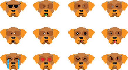 Fototapeta premium The Dog Pixel Emoji emoticon collection