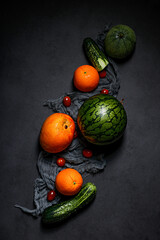 fresh fruits on a black table