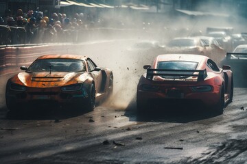 Intense speed battle for title drag race start. Generative AI