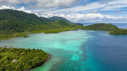 Naklejka na ściany i meble Tropical islands and bays with lagoons in the tropics. Weh Island. Indonesia.