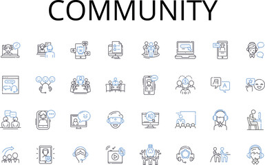 Community line icons collection. Society, Population, Neighborhood, Assembly, Congregation, Gathering, Colony vector and linear illustration. Clan,Brotherhood,Fellowship outline signs Generative AI