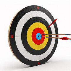 The dart center of the red dart arrow with a close -up lens, the metaphor of the successful goals, the concept of winners,