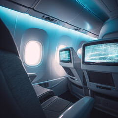 Luxury passenger aircraft business class inside scene