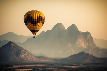 The hot air balloon on the mountain, the background of the filter cleaner