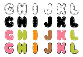 Stitches alphabet in cartoon style