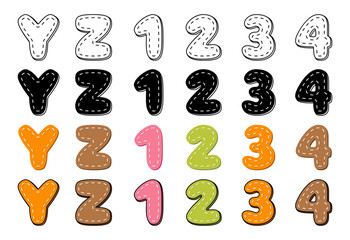 Stitches alphabet in cartoon style