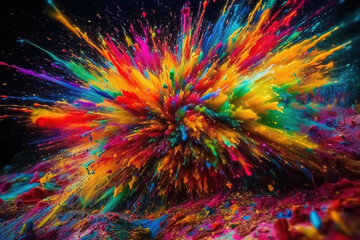Color paint drops in water. Ink swirling underwater. Cloud of silky ink collision on black background. Colorful abstract smoke explosion animation.