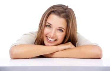 Portrait, smile and woman with joy, freedom and carefree human isolated against a transparent background. Face, female person and happy model with happiness, energy and cheerful with confidence