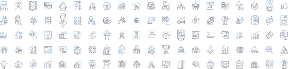 Economic analysis line icons collection. Prediction, Modeling, Prosperity, Resources, Trends, Market, Growth vector and linear illustration. Inflation,Recession,Demand outline signs set Generative AI