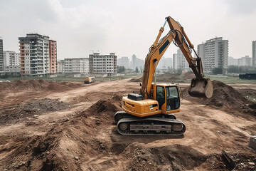Fototapeta na wymiar Real estate construction site excavator