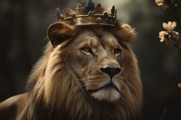 Lion wearing a crown. Generative AI