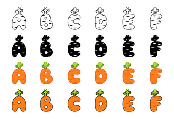 Carrot alphabet in cartoon style