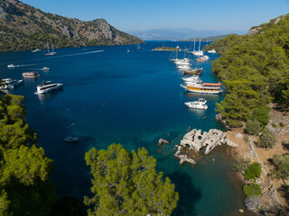 Turkish Maldives Yassica Islands Drone Photo, Gocek Fethiye, Mugla Turkey