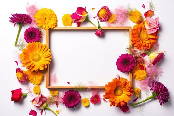 Flower decoration of white photo frame