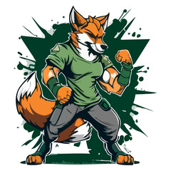 A strong fox is preparing for a fight on a white background. For your sticker or logo design.