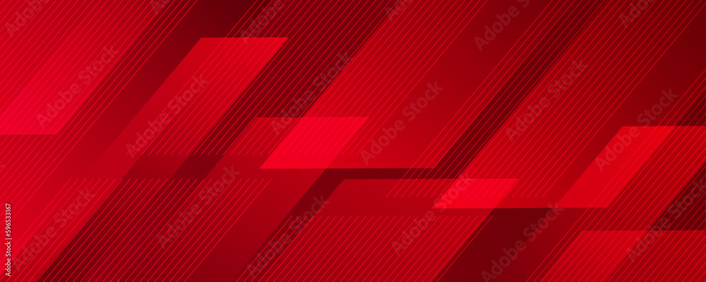 Poster 3D red geometric abstract background overlap layer on dark space with diagonal lines decoration. Modern graphic design element striped style for banner, flyer, card, brochure cover, or landing page