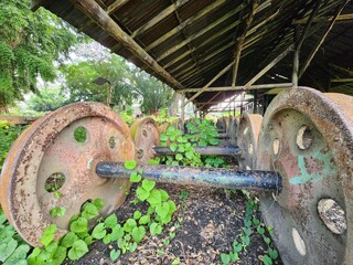 Warehouse storage of old train axles 