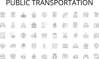 Public transportation line icons collection. Empowerment, Ambition, Leadership, Innovation, Resilience, Tenacity, Creativity vector and linear illustration. Passion,Drive,Progress Generative AI
