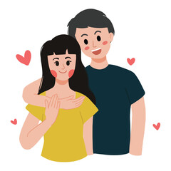 Fototapeta premium sweet happy couple boy and girl showing love illustration
