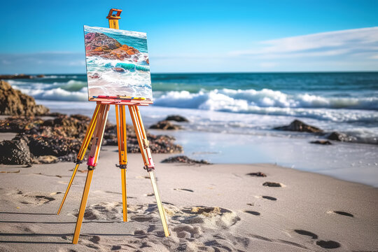 Easel with canvas on beach